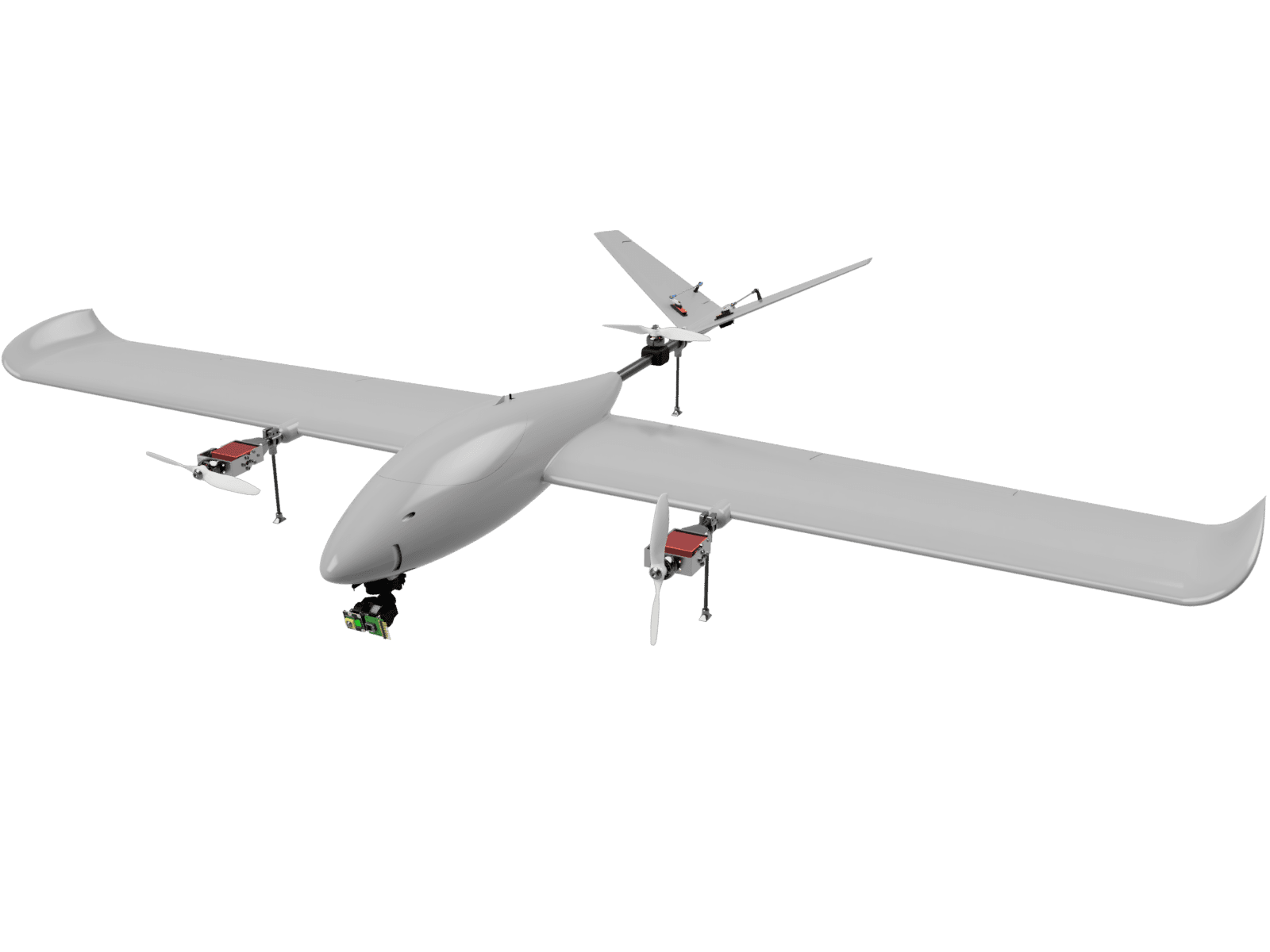 Zoomed-out transparent CAD render of the 3D printed VTOL aircraft